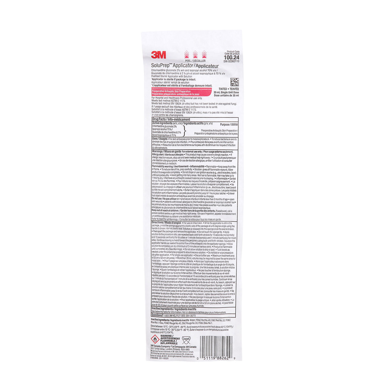 3M™ SoluPrep™ Applicator, 10024, Tinted 2% CHG and 70% IPA, 25Each/Carton, 1 Carton/Case