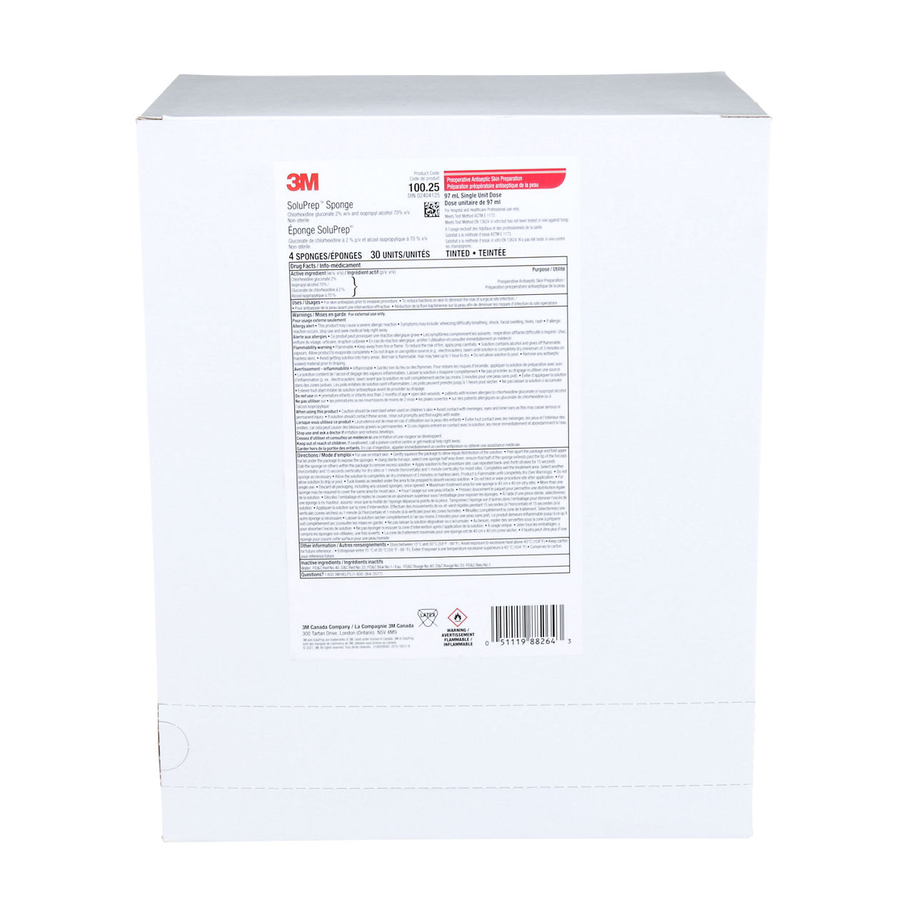 3M™ Soluprep™ Sponges, 4 Pack, 2% CHG, 70% IPA, Tinted, INTL, 120 PerCase, 100.25