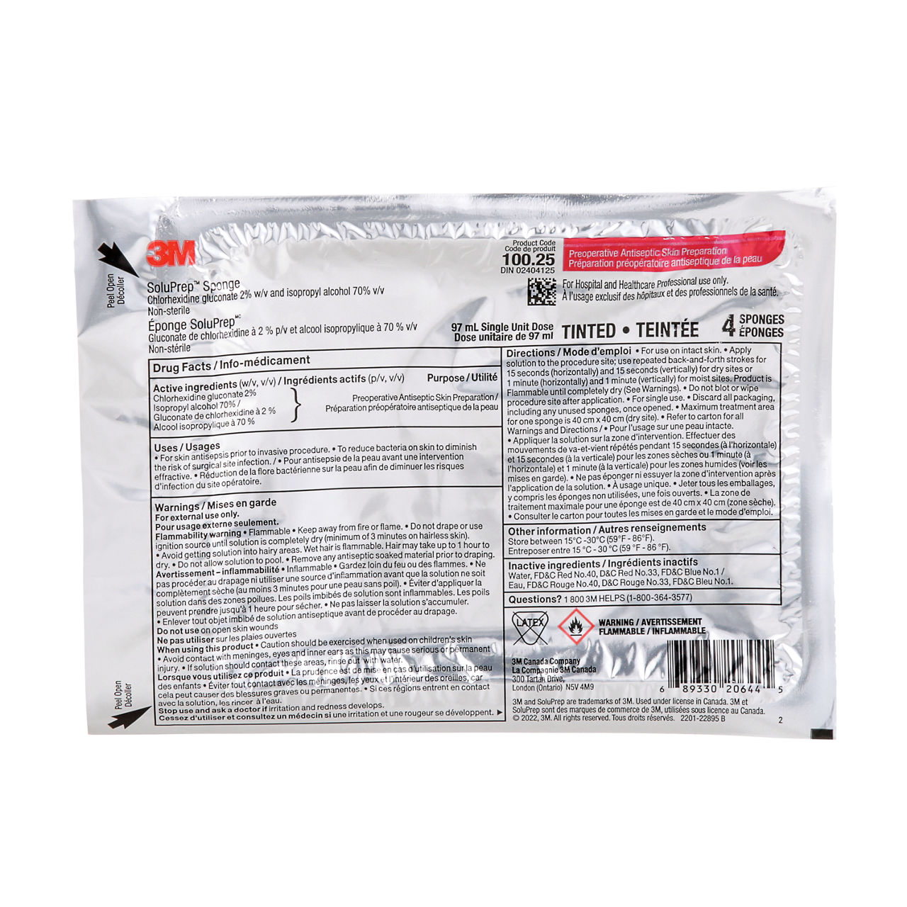 3M™ SoluPrep™ 4 Sponges, Tinted, 2% w/v CHG/70% v/v IPA