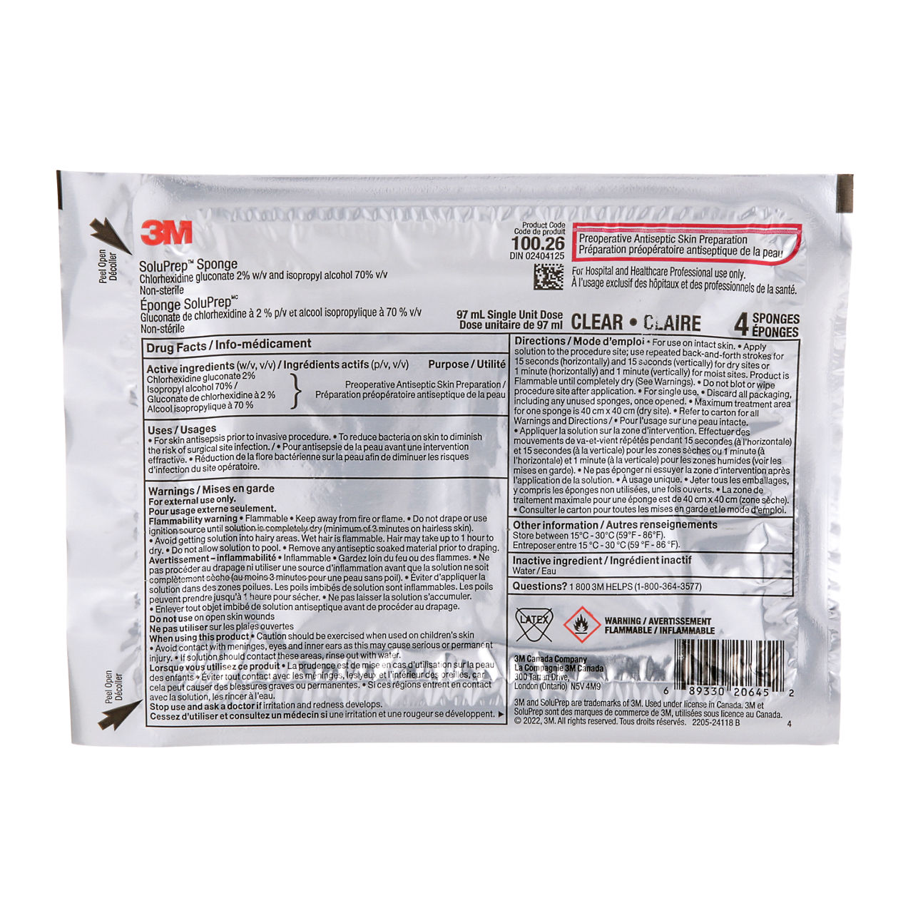 3M™ SoluPrep™ 4 Sponges, Clear, 2% w/v CHG/70% v/v IPA