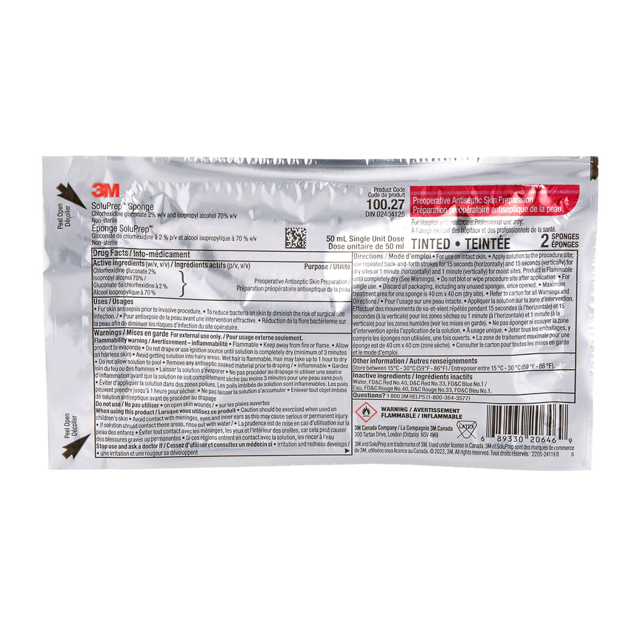 3M™ SoluPrep™ 2 Sponges, Tinted, 2% w/v CHG/70% v/v IPA