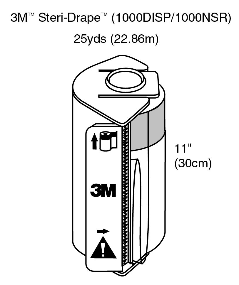 3M™ Steri-Drape™ Roll Prep Drape, 1000NSR, 22CM X 30CM, 8 rolls + 1dispenser/case