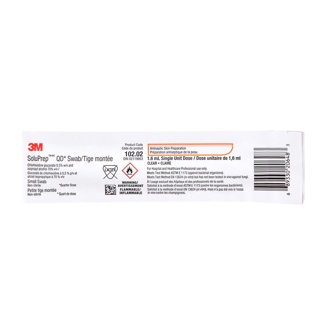 3M™ SoluPrep™ QD* Small Swab, Clear, 0-5% w/v CHG/70% v/v IPA