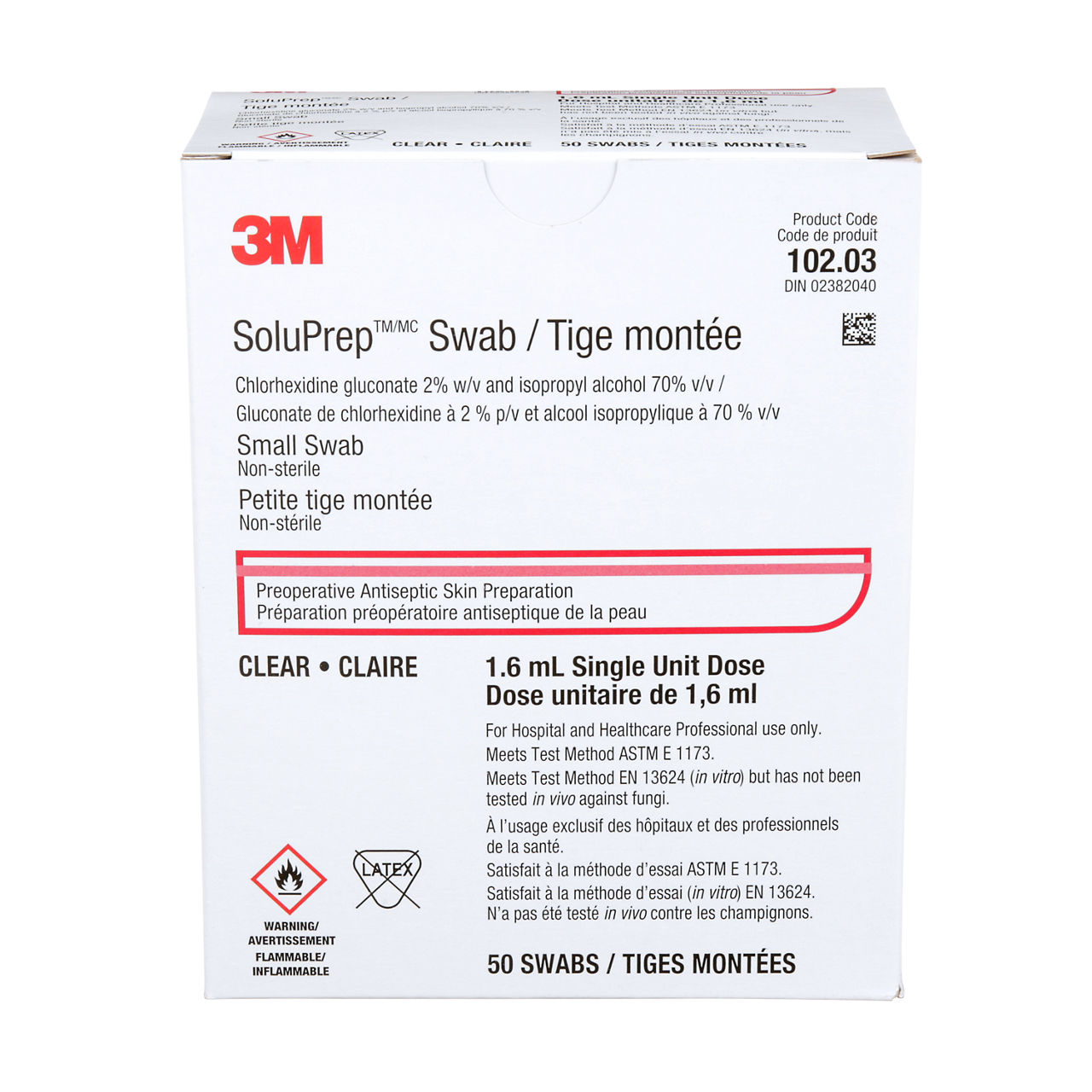 3M™ SoluPrep™ Small Swab, Clear, 2% w/v CHG/70% v/v IPA