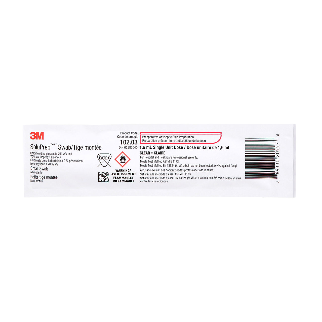 3M™ SoluPrep™ Small Swab, Clear, 2% w/v CHG/70% v/v IPA