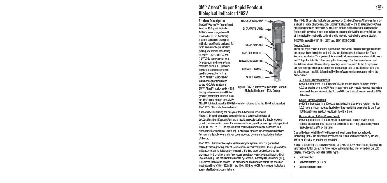 3M™ Attest™ Super Rapid Readout Biological Indicator 1492V