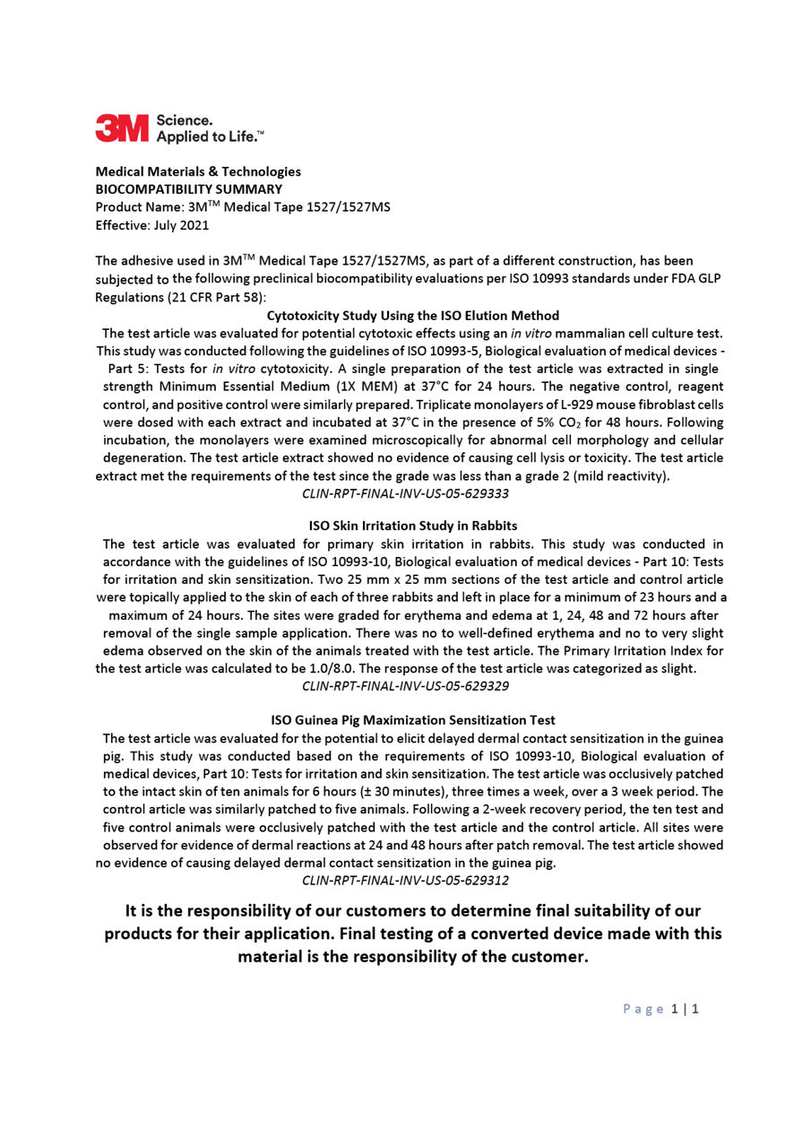 Medical Materials & TechnologiesBIOCOMPATIBILITY SUMMARY