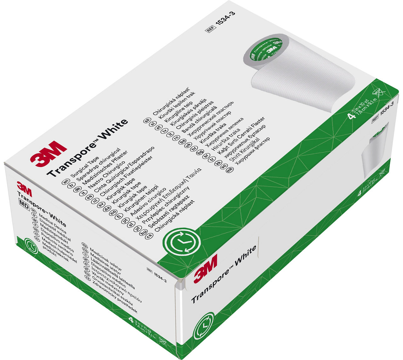 3M™ Transpore™ White Surgical Tape 1534-3, 3 inch x 10 yard (7,6cm x9,1m), 4 Rolls/Carton 10 Cartons/Case