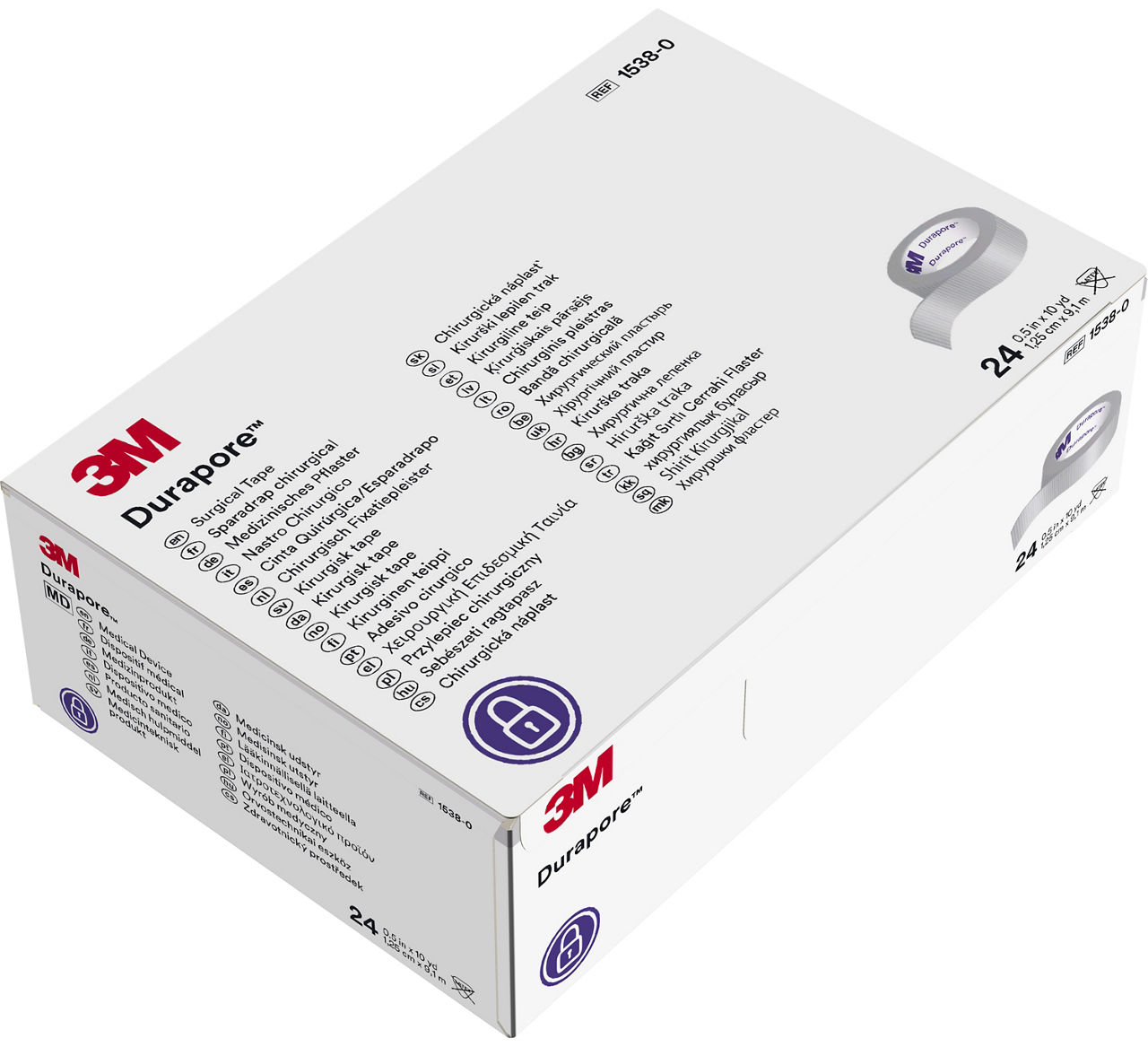 3M™ Durapore™ Surgical Tape 1538-0, 1/2 inch x 10 yard (1,25cm x 9,1m),24 Rolls/Box