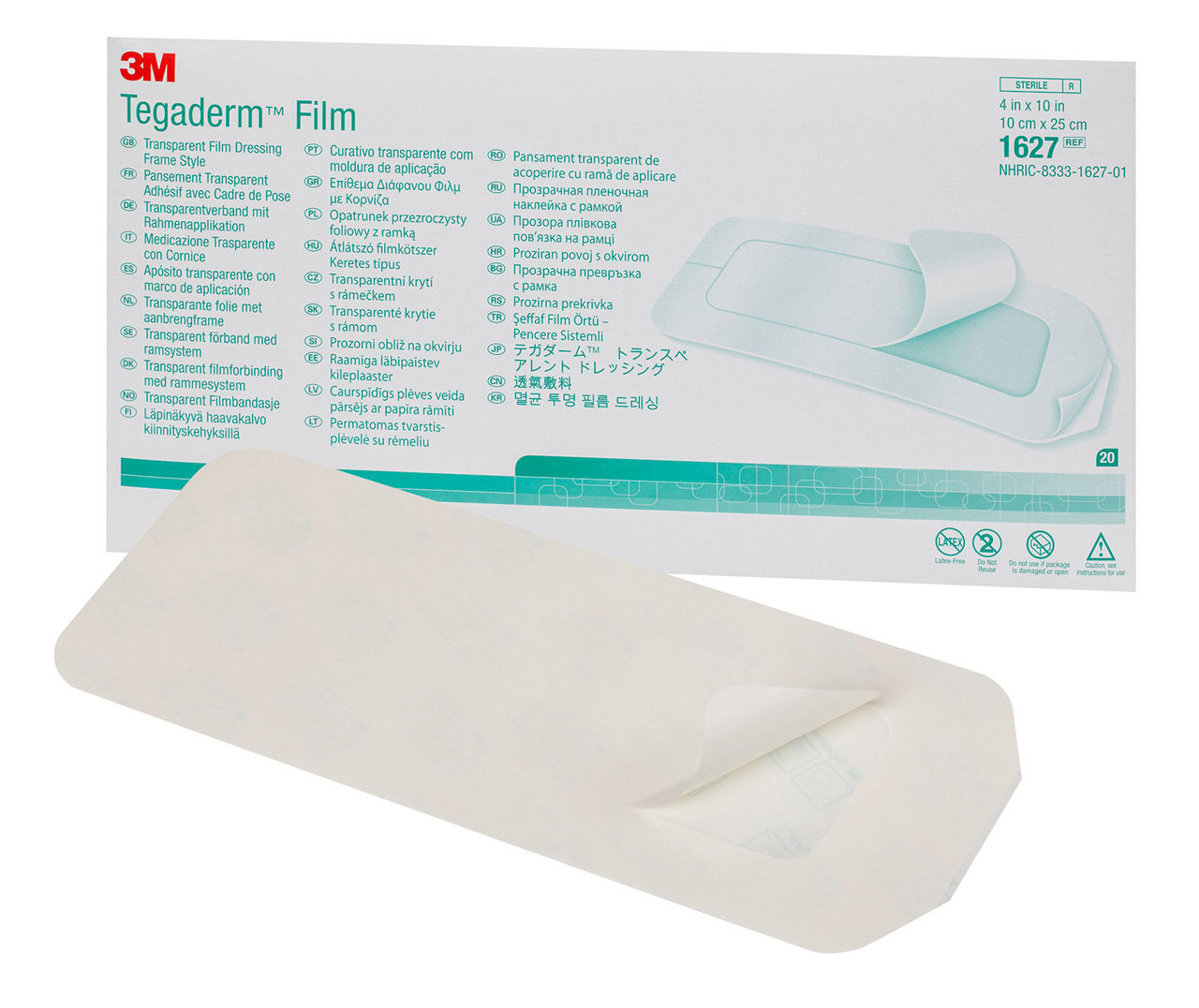 3M™ Tegaderm™ Transparent Film Dressing Frame Style, 1627, 4 in x 10 in (10 cm x 25 cm), 20/ct 4ct/Case