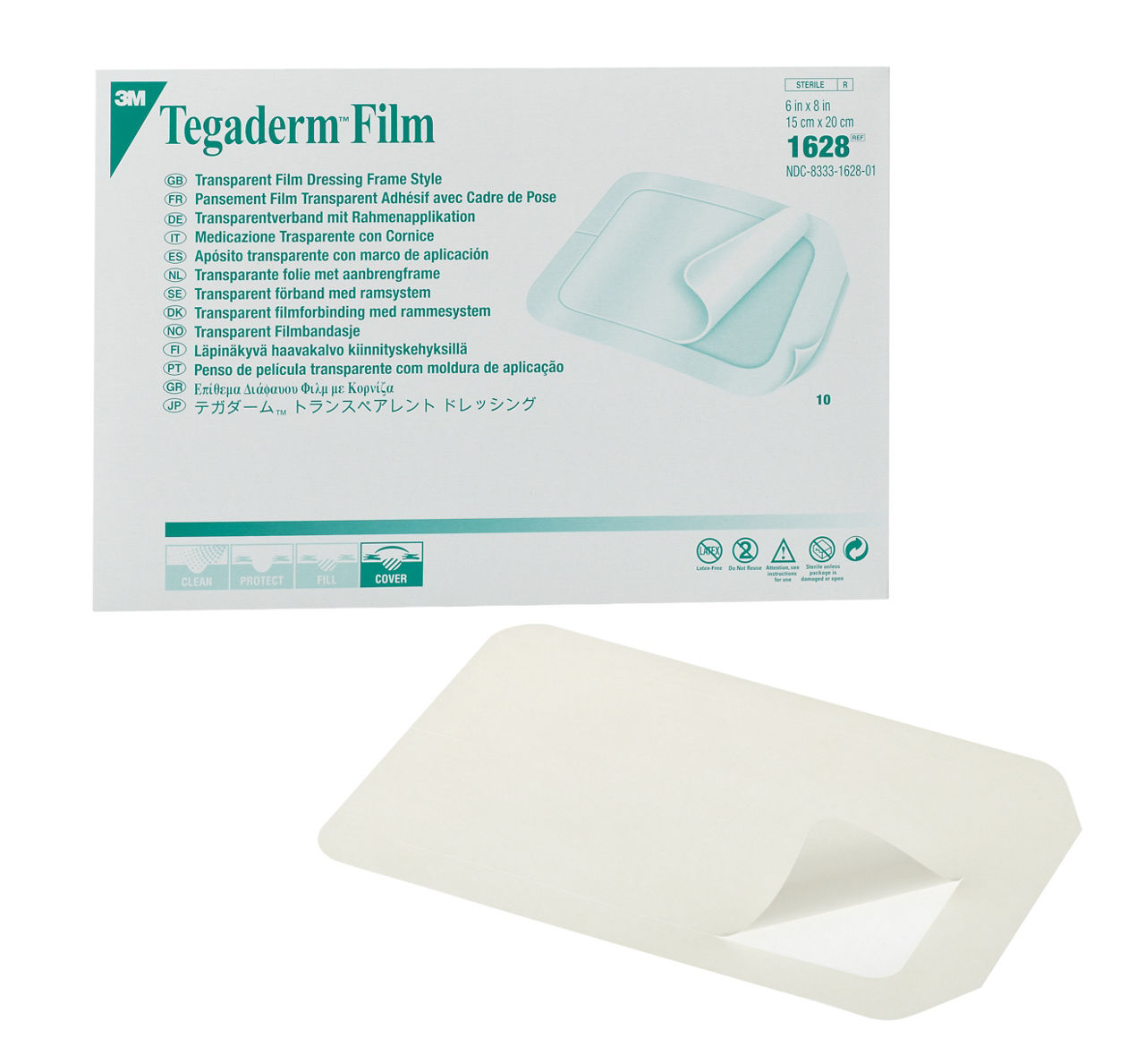 3M™ Tegaderm™ Transparent Film Dressing Frame Style, 1628, 6 in x 8 in (15 cm x 20 cm), 10/ct 8ct/Case