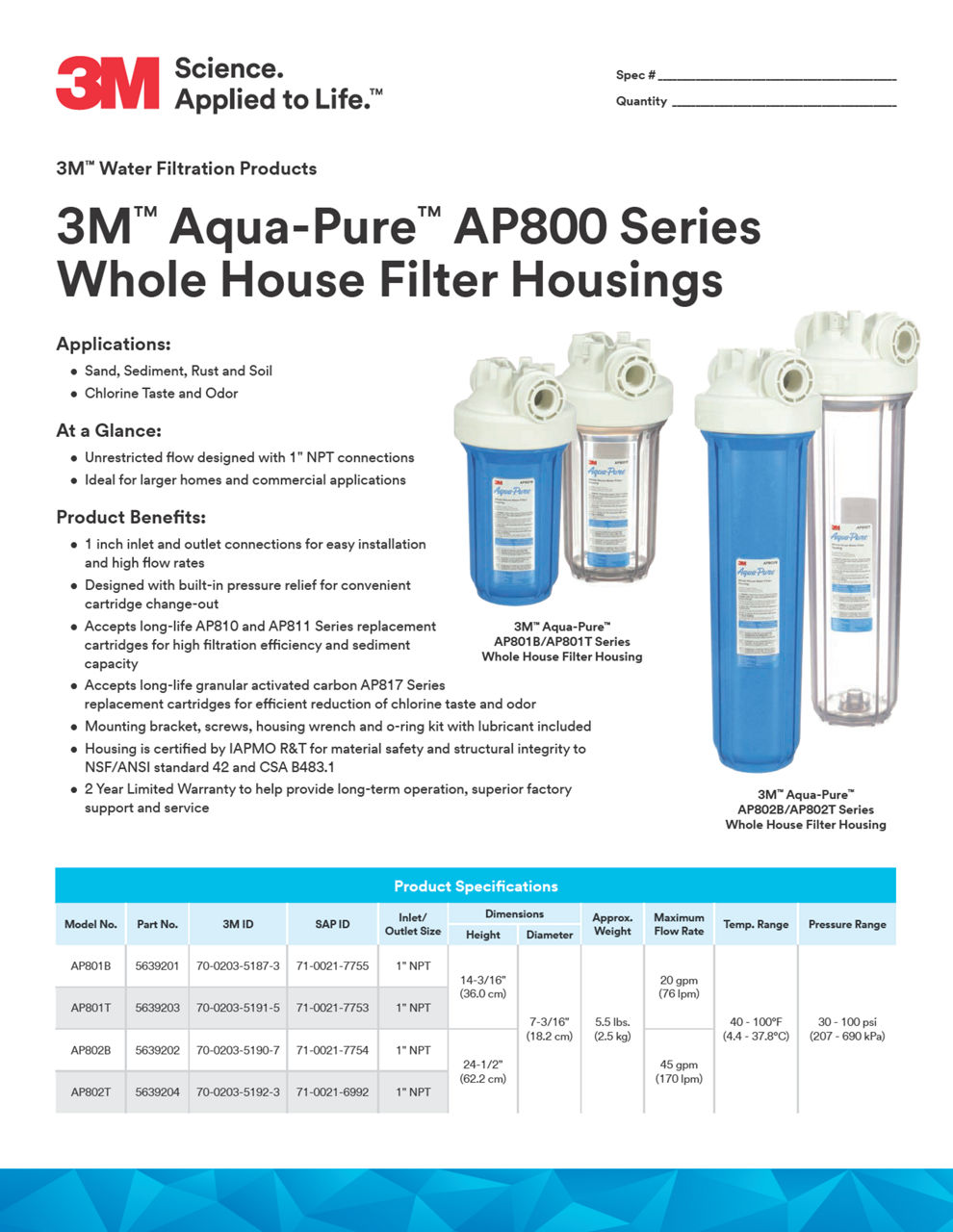 3M™ Aqua-Pure™ AP800 Series Whole House Filter Housings