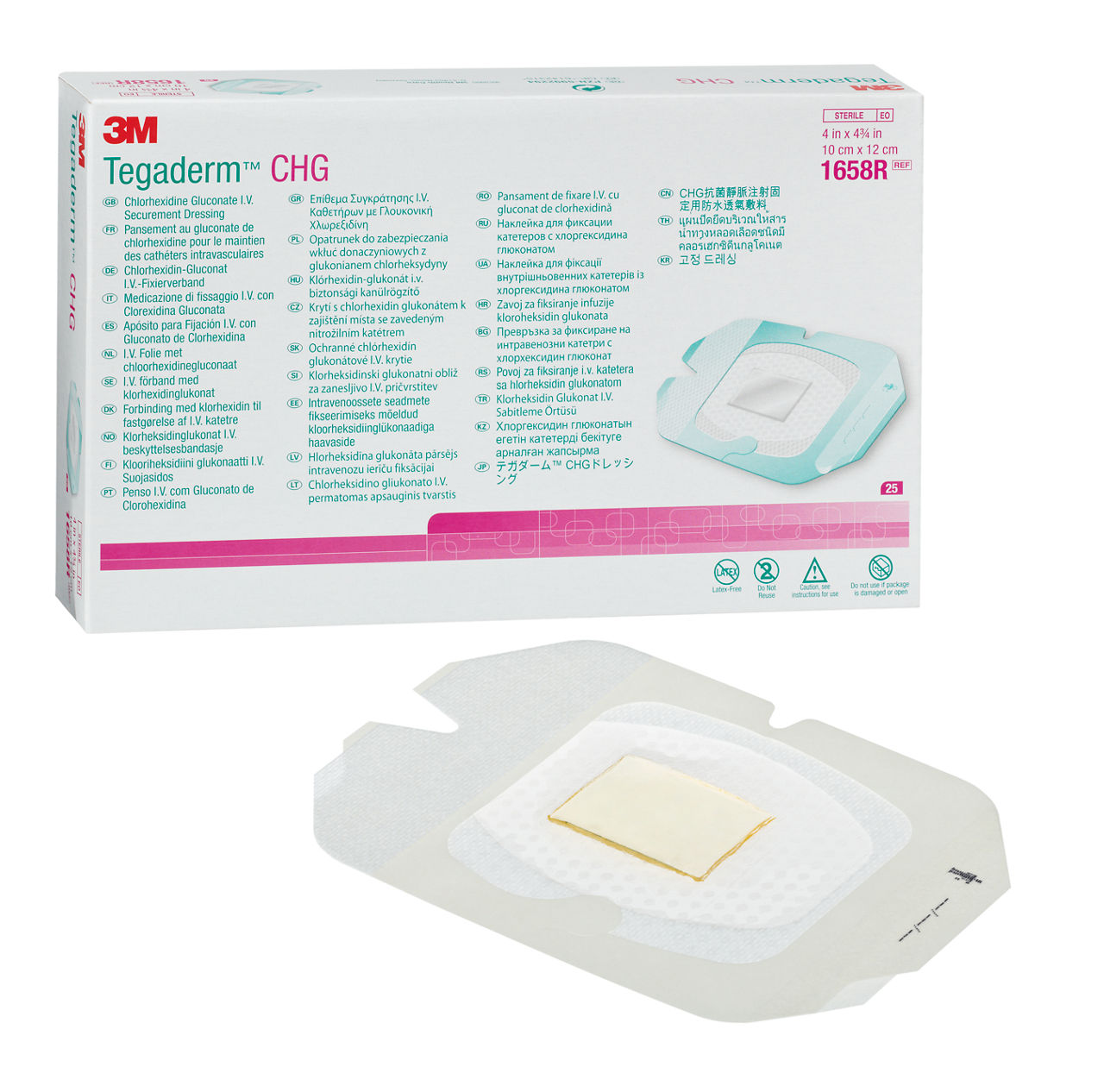 3M™ Tegaderm™ CHG Chlorhexidine Gluconate I.V. Securement Dressing,1658R, 10 cm x 12 cm, 25/CAR, 4 CAR/CS, 100/CS