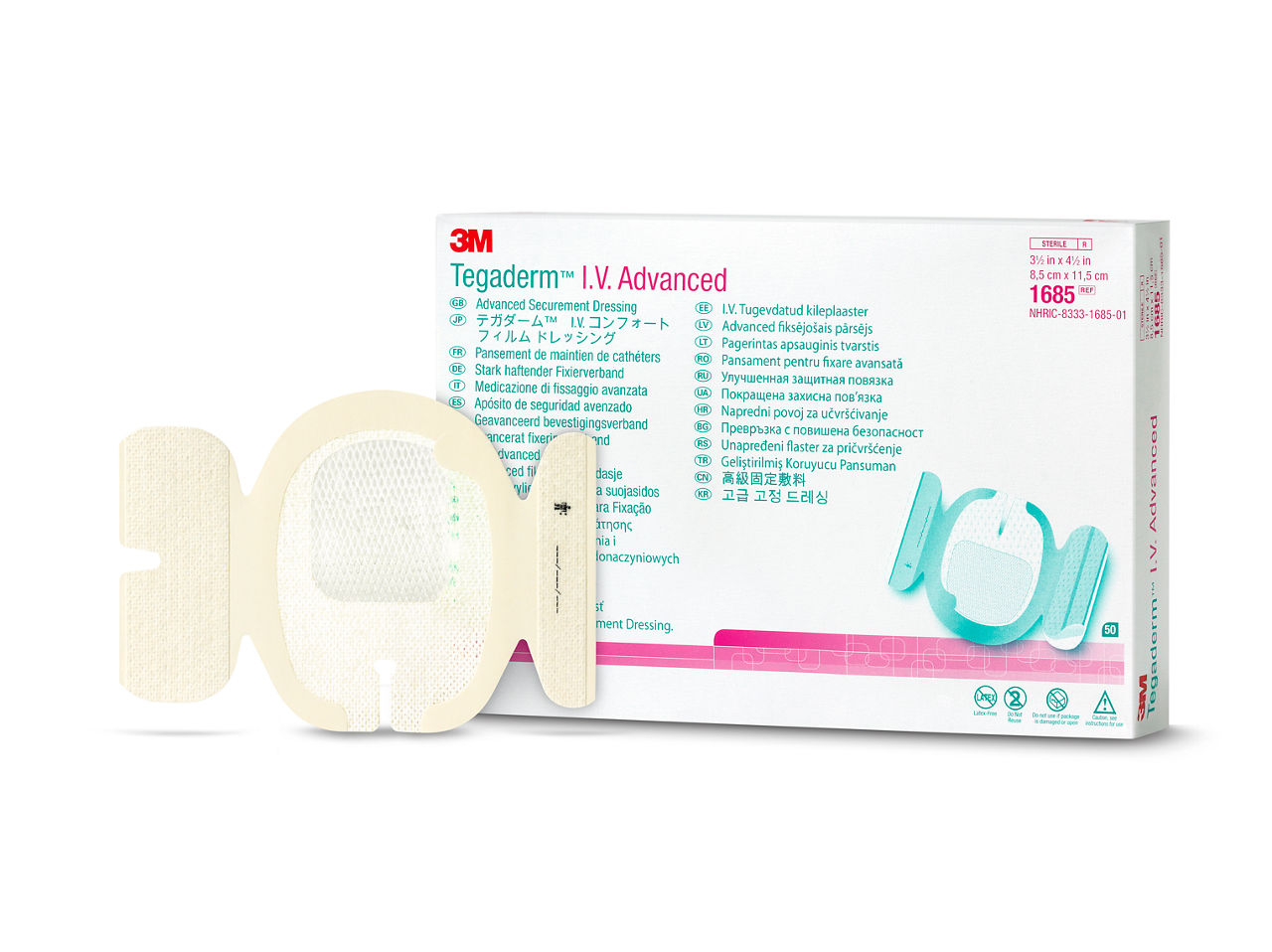 Apósito de Sujeción Avanzado IV 3M™ Tegaderm™, 1685, 4.5 cm x 3.5 cm, 50/Caja