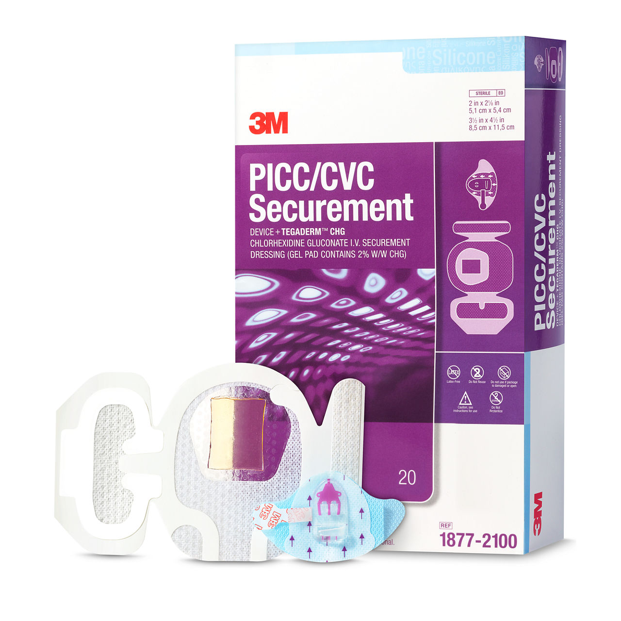 3M™ PICC/CVC Secur Device + 3M™ Tegaderm™ CHG I.V. Secur Dressing,1877-2100, 3 1/2 x 4 1/2 in, 20/CAR, 4 CAR/CS, 80/CS