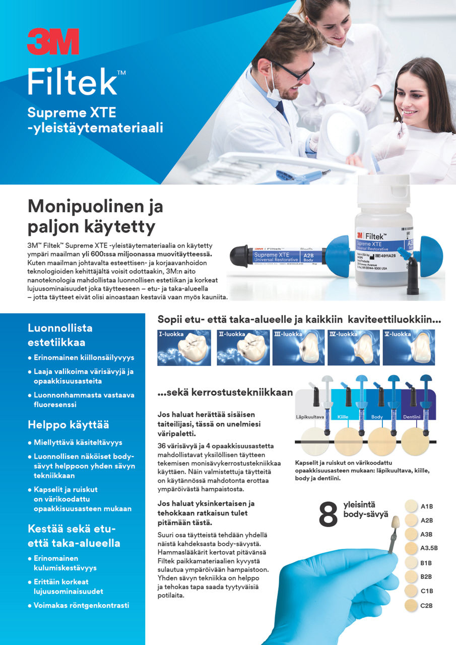 3M™ Filtek™ Supreme XTE -yleistäytemateriaali, esite