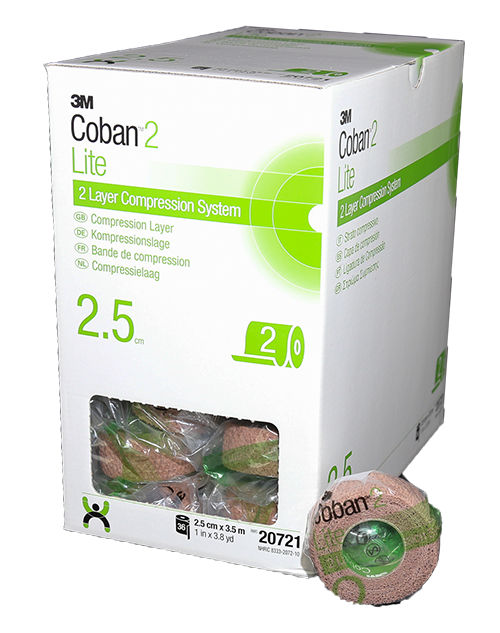Système de compression bi-bandes 3M™ Coban™ 2 Lite, bande decompression, 20721, 2.5 cm x 3.5 m