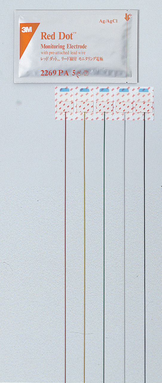 3M™ レッド　ダット™ リード線付モニタリング電極 2269PA, 25 mm x 40 mm, 5個/袋, 10 袋/箱, 10箱/ケース