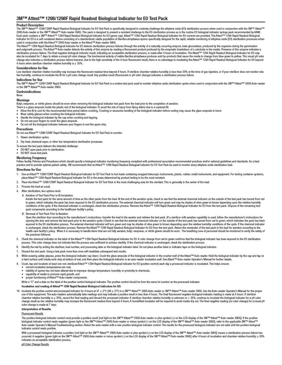 3M™ Attest™ 1298/1298F Rapid Readout Biological Indicator for EO Test Pack