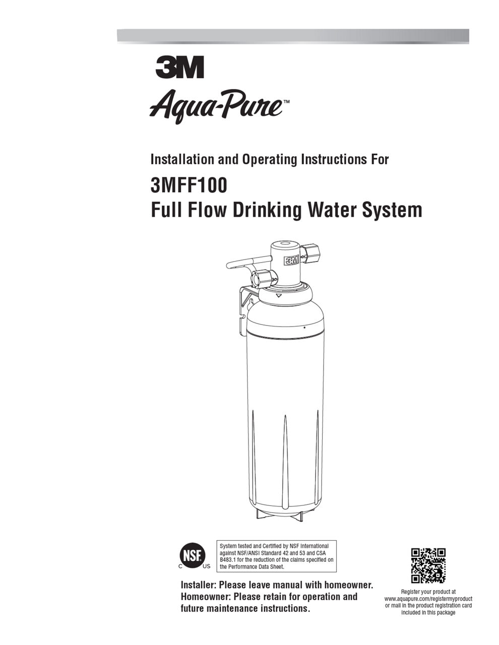 Installation and Operating Instructions For 3MFF100