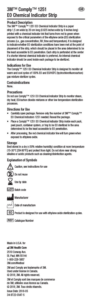 3M™ Comply™ EO Chemical Indicator Strip 1251 Pkg Insert