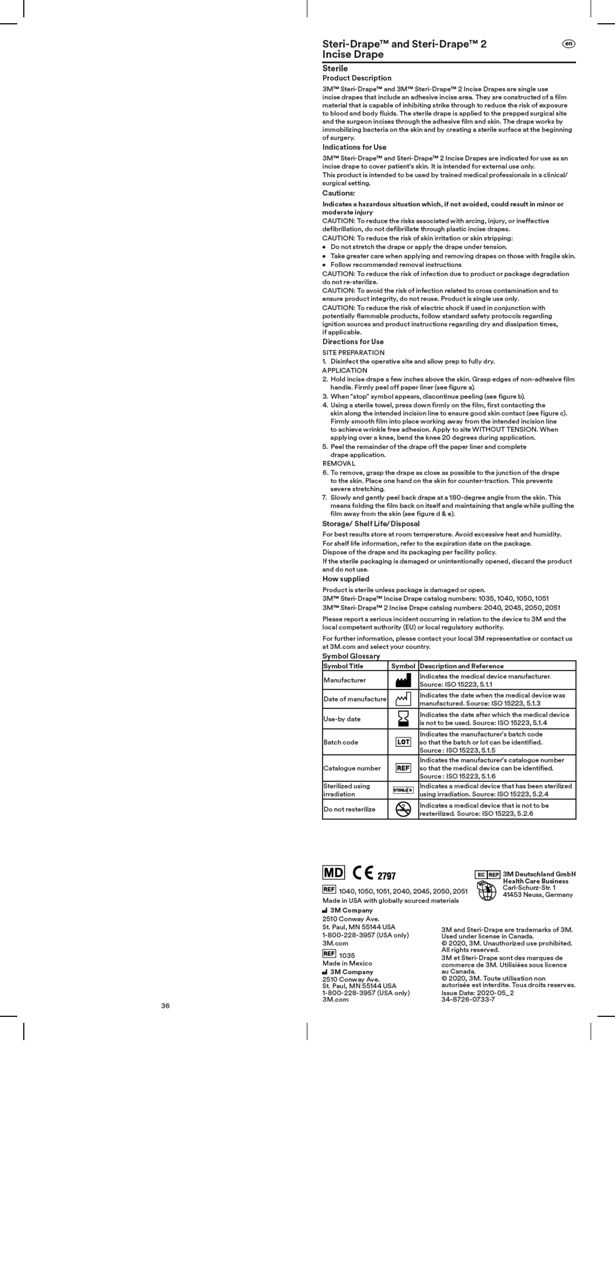 Instructions for Use - 1035 INCISE DRAPE, 10 CM X 20 CM, 40/CS