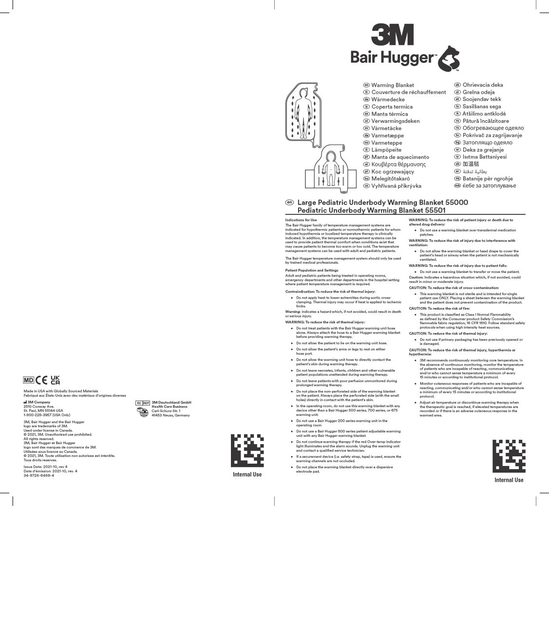 Instructions for Use - 55000 LG PED UNDERBODY BLANKET, 10/CS