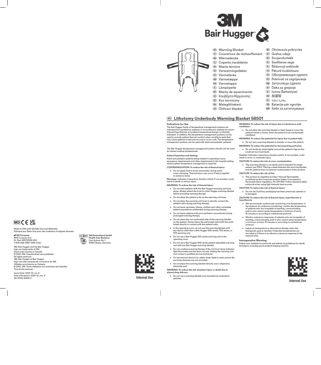 Instructions for Use - 58501 LITHOTOMY UNDERBODY BLANKET, 10/CS