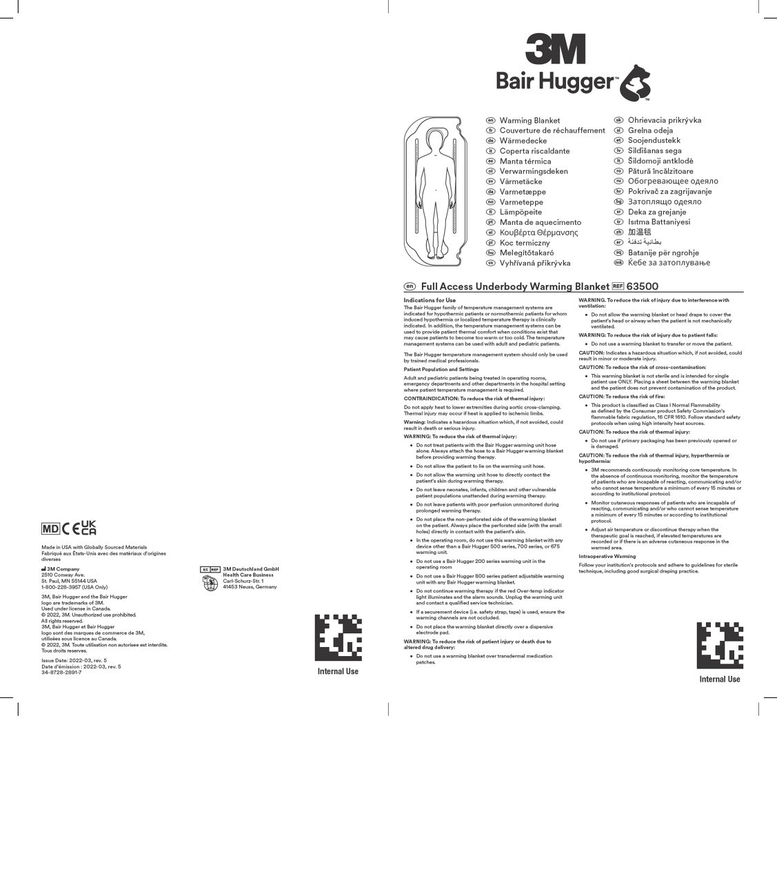 Instructions for Use - 63500 FULL ACCESS UNDER BLANKET, 5/CS