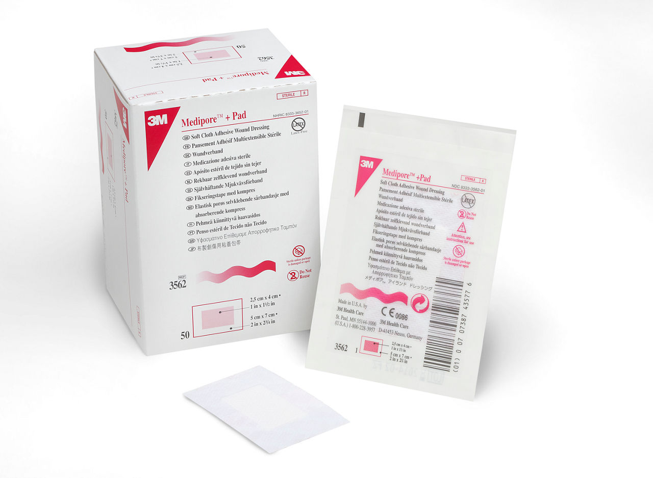 Medipore +Pad Soft Cloth Adhesive Wound Dressing 3562, white