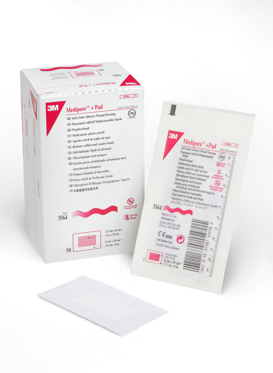 Medipore +Pad Soft Cloth Adhesive Wound Dressing 3564, white