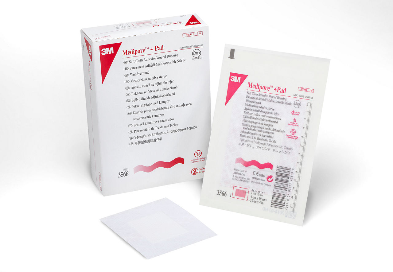 Medipore +Pad Soft Cloth Adhesive Wound Dressing 3566, white