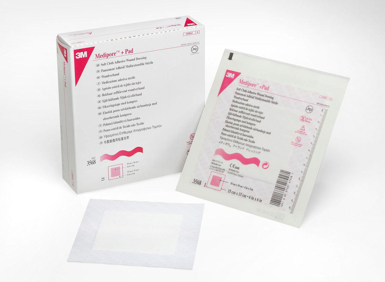 Medipore +Pad Soft Cloth Adhesive Wound Dressing 3568, white
