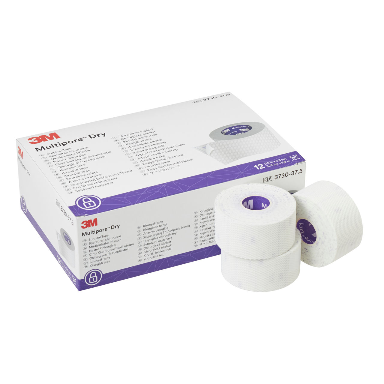 3M™ Multipore™ Dry Surgical Tape 3730-37.5, 37.5 mm x 5 m, 12 Roll/Carton, 4 Carton/Case