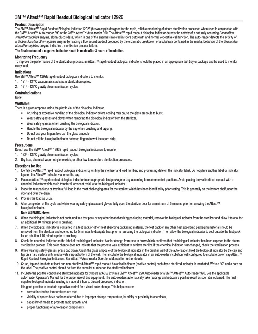 3M™ Attest™ Rapid Readout Biological Indicator 1292E