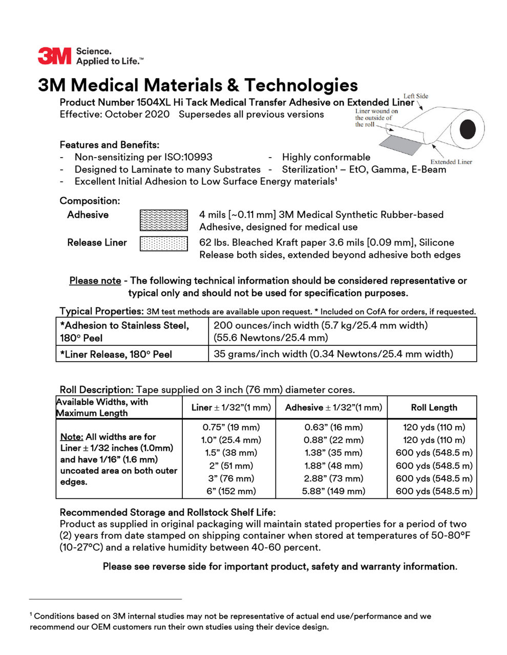 3M 1504XL HiTack Transfer Adhesive TIS Oct20