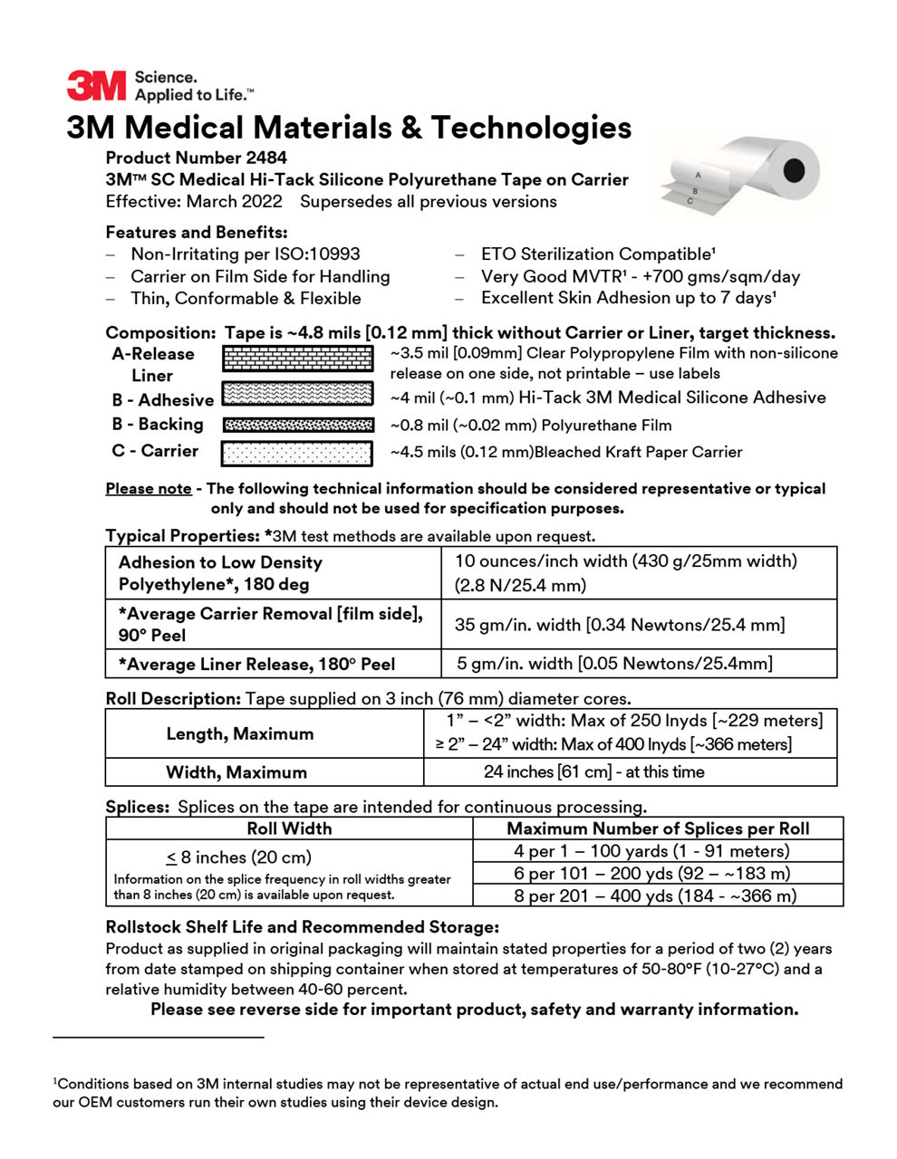 3M 2484 SC Hi-Tack Silicone Adhesive Polyurethane Film Tape TIS.pdf