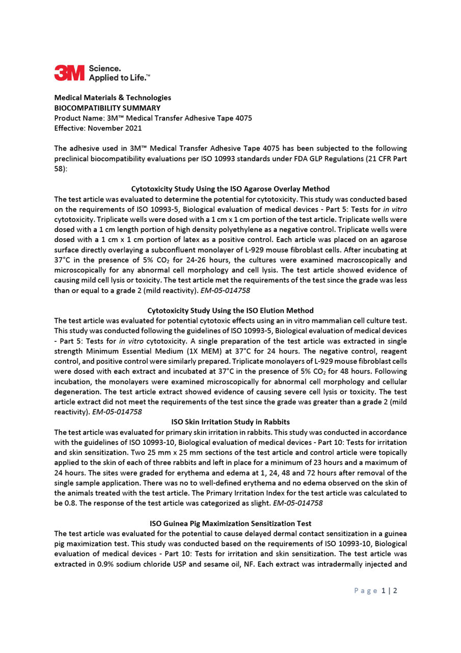 BIOCOMPATIBILITY SUMMARY