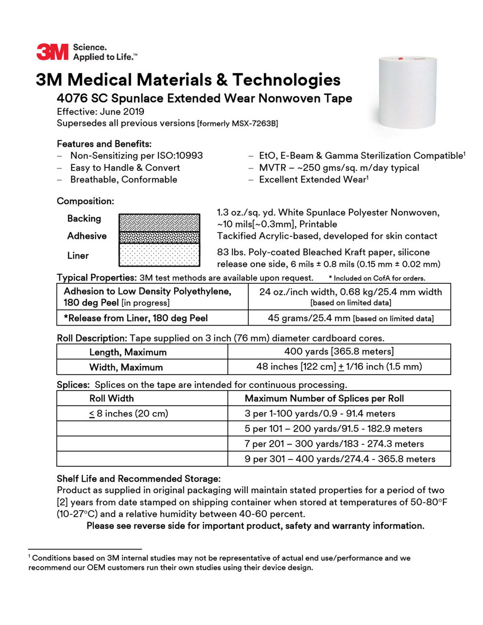3M™ Medical Tape 4076, Technical Information Sheet
