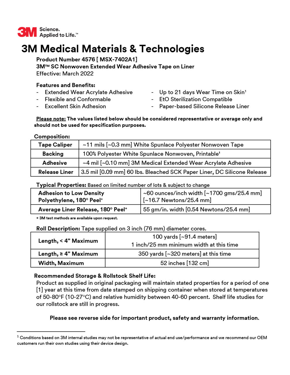 3M Medical Materials Technologies 4576 Technical Information Sheet