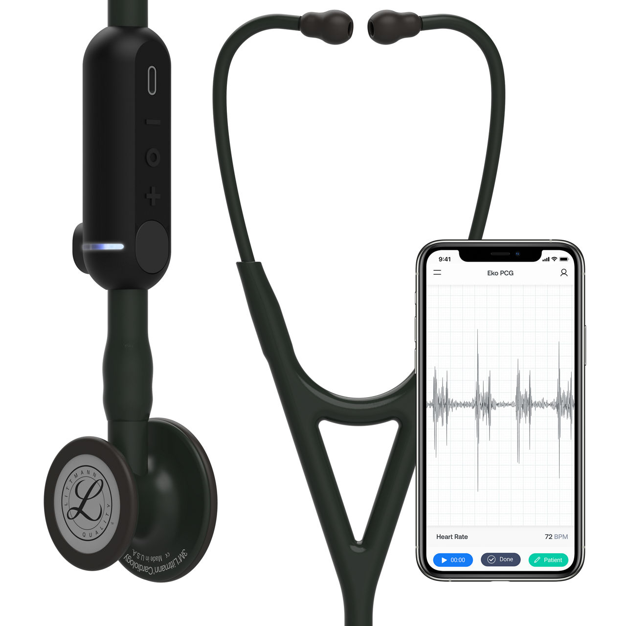 3M™ Littmann® CORE Digital Stethoscope, 8483, Black Matte-finish Chestpiece, Black Tube