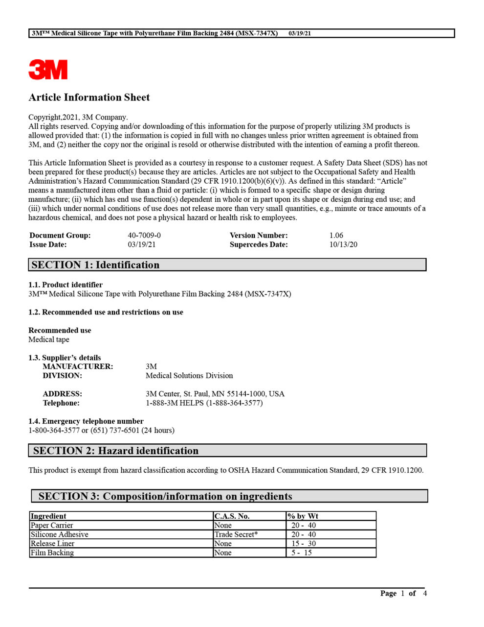 3M™ Medical Silicone Tape with Polyurethane Film Backing 2484 AIS.pdf