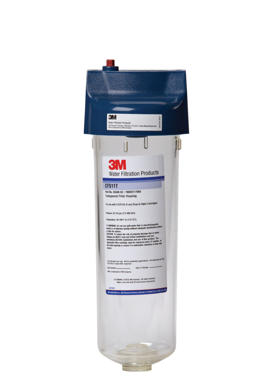 3M™ Drop-In Style Single Pre-Filter System CFS11T, 5558802, For 9 3/4 inCartridges, Non-valved Head, Transparent Housing, 4/Case