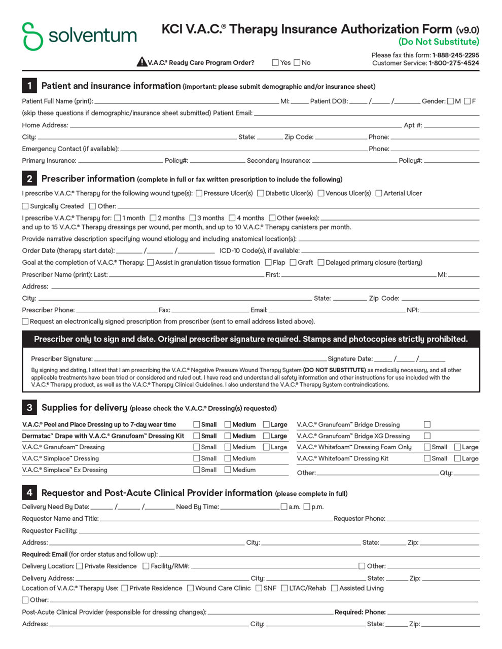 V.A.C. therapy insurance authorization form instructions cover preview