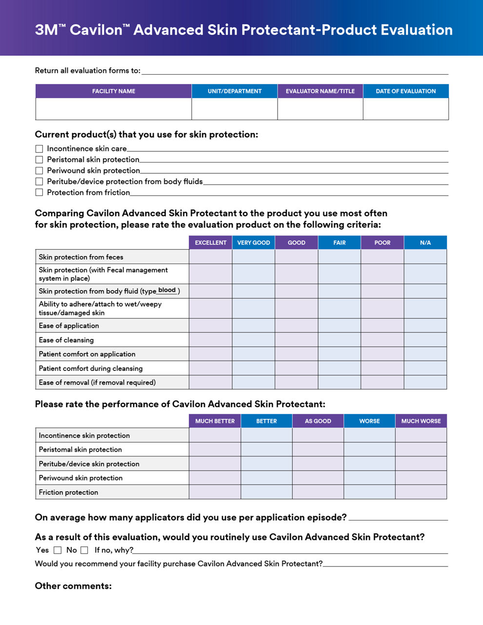3M™ Cavilon™ Advanced Skin Protectant-Product Evaluation
