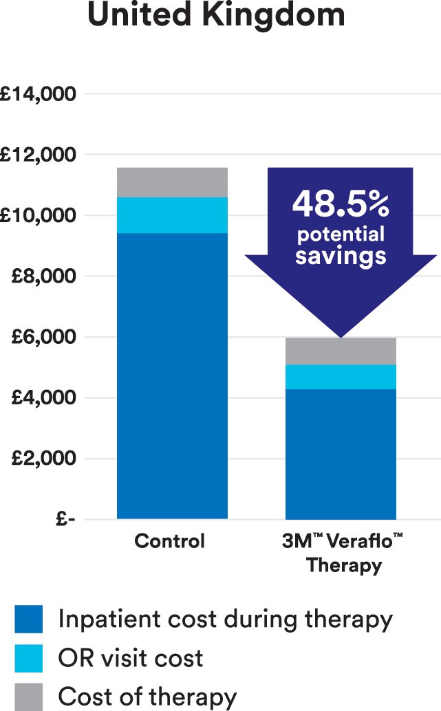 VAC Veraflo therapy UK kostnadsbesparende stolpediagram engelsk