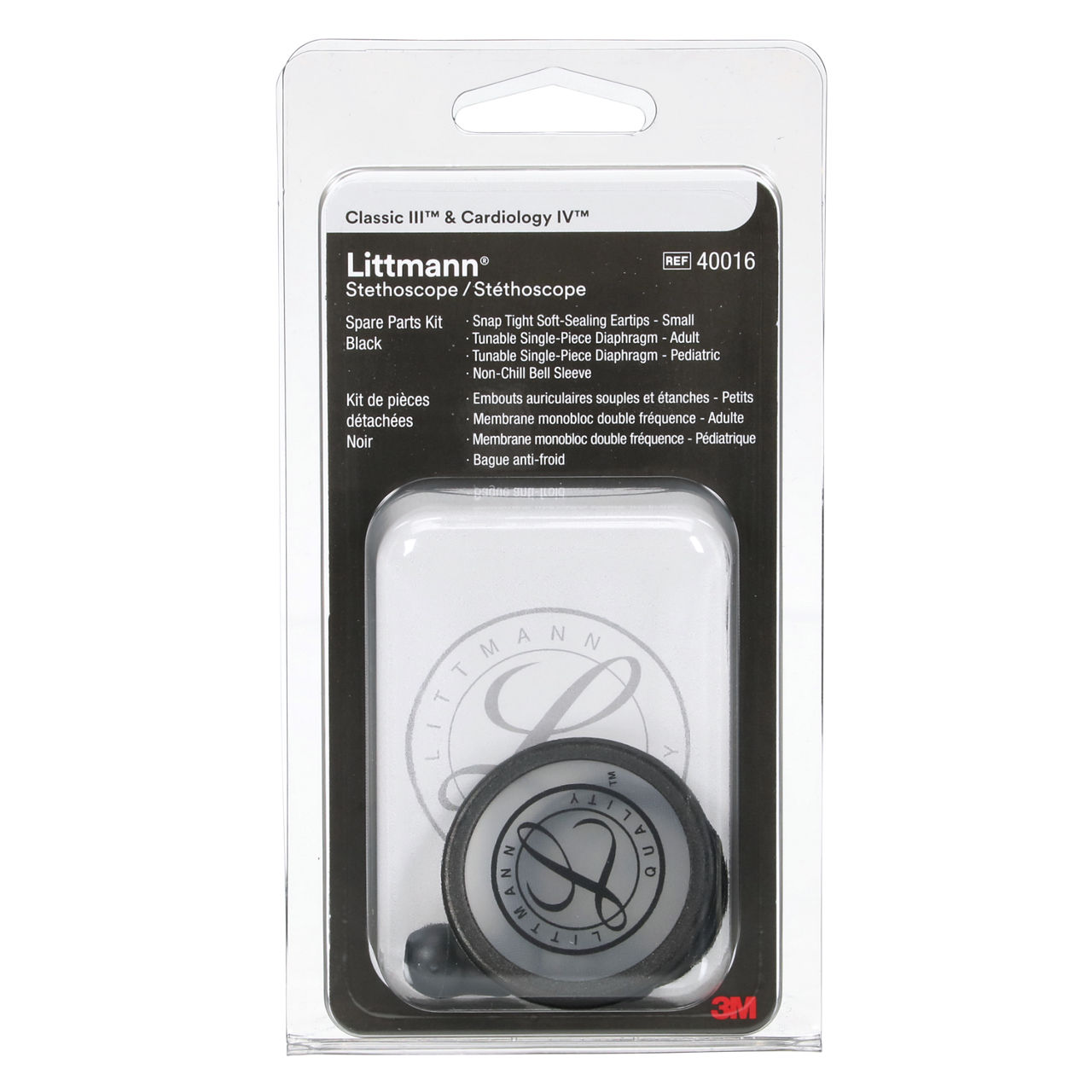 3M™ Littmann® Stethoscope Spare Parts Kit Classic III™ Cardiology IV™ and CORE, 40016, Black