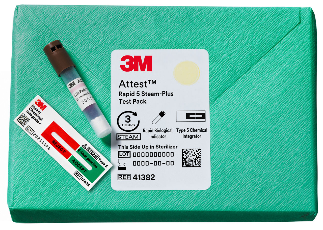 3M™ Attest™ Rapid Steam Biological Indicator Test Pack with Type 5 CI,41382, Brown Cap, 3 hr, 16/CAR, 4 CAR/CS, 64/CS