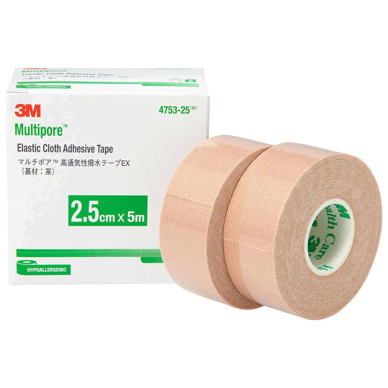 3M™ マルチポア™ 高通気性撥水テープ EX ライトブラウン 4753-25, 25 mm x 5m, 2 巻/箱