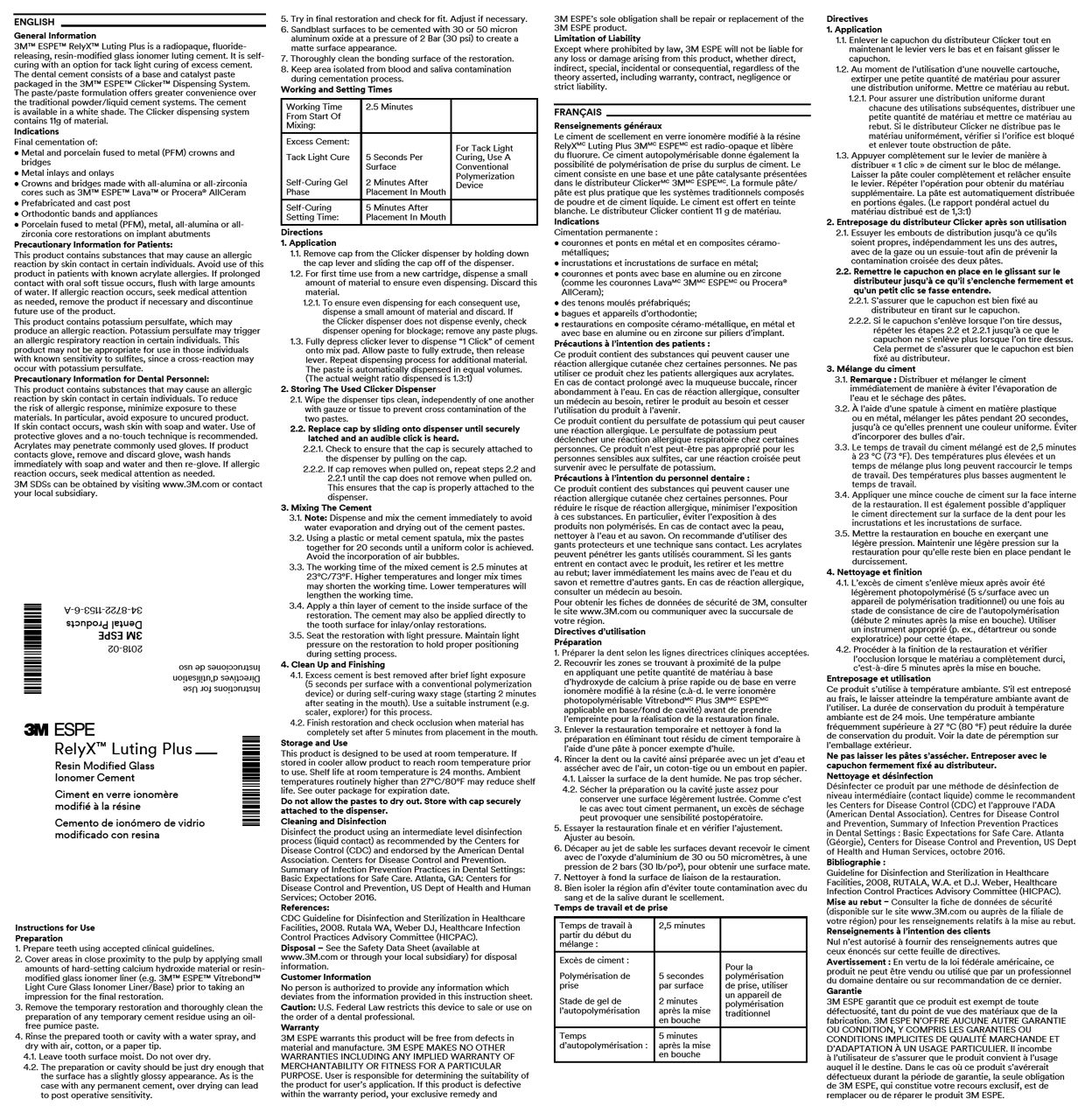 Instructions for Use - 56930 CEM PLUS LUTING CEMENT RF EE